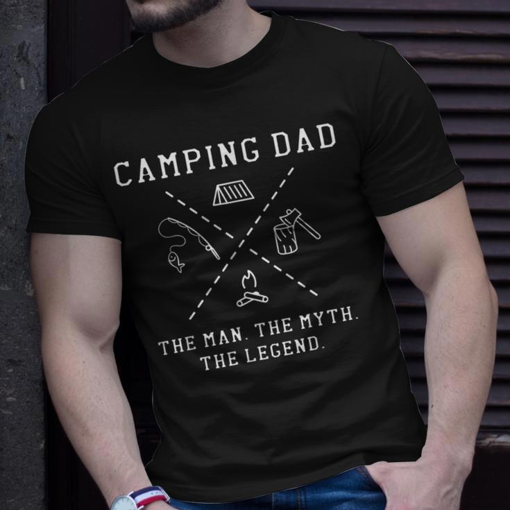 Camping Dad Man The Myth The Legend Travel Camper Gift For Mens Unisex T-Shirt Gifts for Him