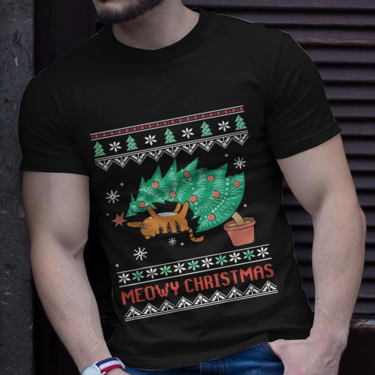 Cat Ugly Christmas Gift Meowy For Christmas Cats Lover Unisex T-Shirt Gifts for Him
