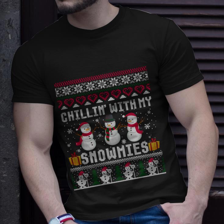 Chillin With My Snowmies Snow Ugly Christmas Sweater Gift Unisex T-Shirt Gifts for Him