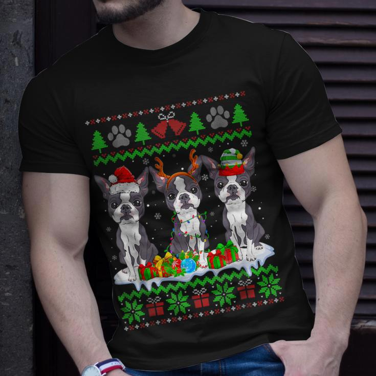 Christmas Boston Terrier Dog Puppy Lover Ugly Xmas Sweater T-shirt Gifts for Him