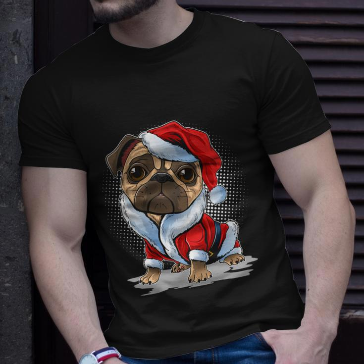 Christmas Pug Dog Wearing Santa Unisex T-Shirt Gifts for Him
