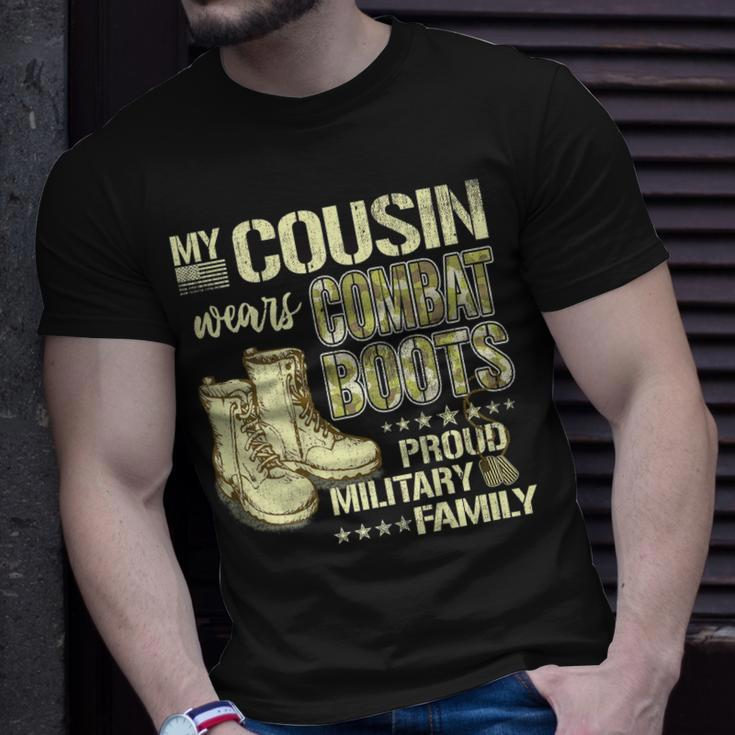 My Cousin Wears Combat Boots Dog Tags Proud Military Family T-Shirt Gifts for Him