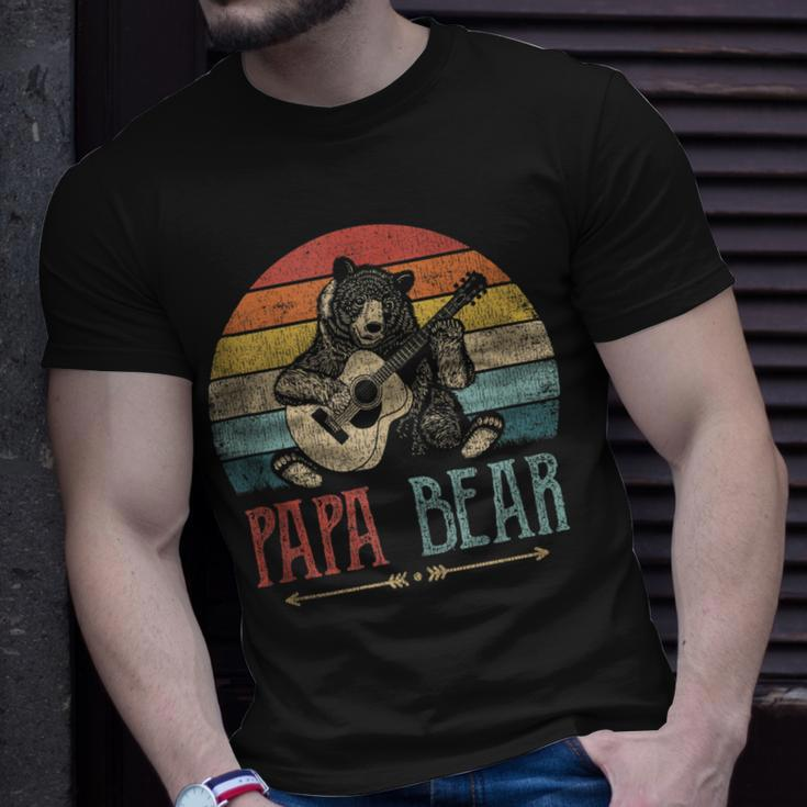 Mens Cute Papa Bear Vintage Fathers Day Retro Dad Guitar T-Shirt Gifts for Him