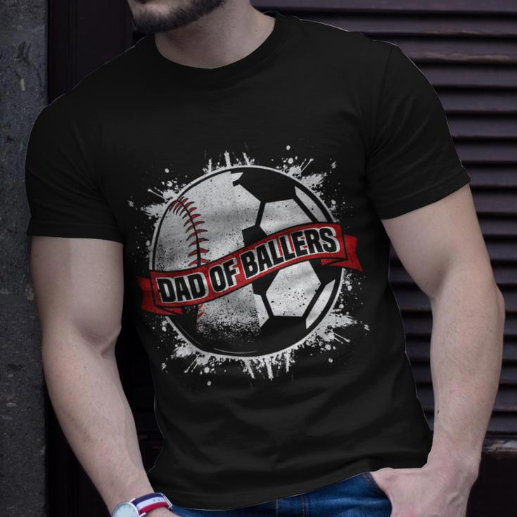 Dad Of Both Baseball Soccer Dad Of Ballers Gift For Mens Unisex T-Shirt Gifts for Him