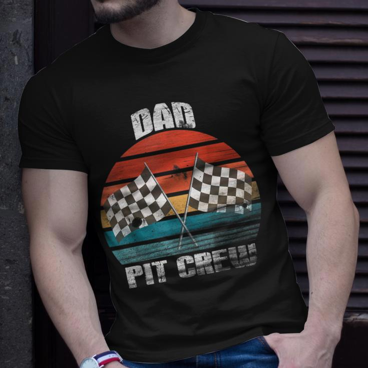 Dad Pit Crew Race Car Chekered Flag Vintage Racing Party T-Shirt Gifts for Him