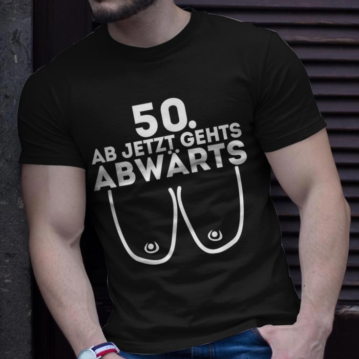 Damen Ab Jetzt Gehts Abwärts 50 Geburtstag Damen Geschenk T-Shirt Geschenke für Ihn