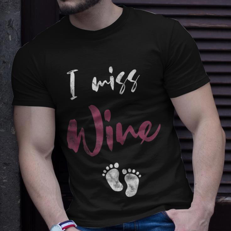 Damen I Miss Wine Ich Vermisse Wein Schwanger Mama Schwangerschaft T-Shirt Geschenke für Ihn