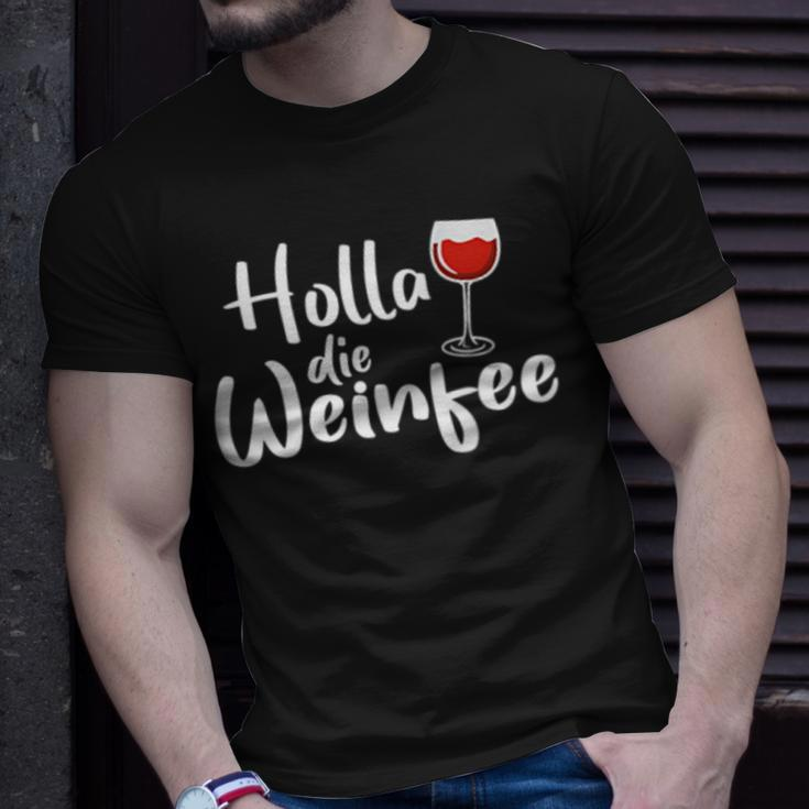 Damen T-Shirt Holla Die Weinfee, Vino Weiß- & Rotwein Design Geschenke für Ihn