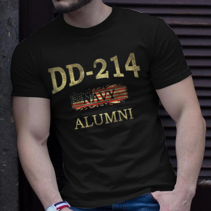 Dd214 Navy Alumni American Flag Military Retired Veteran Unisex T-Shirt Gifts for Him