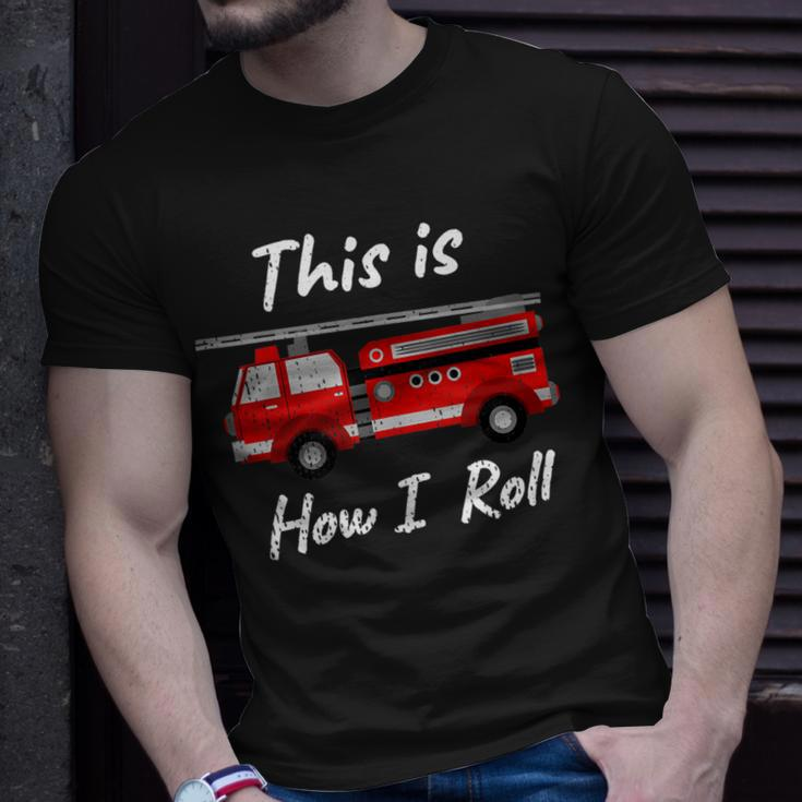 Distressed Fire Fighter How I Roll Truck T-Shirt Gifts for Him