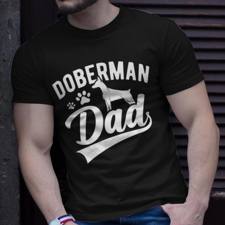 Doberman Pinscher Dog Dad Silhouette Fur Dog Papa Dog Lover Unisex T-Shirt Gifts for Him
