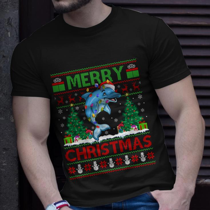 Dolphin Fish Lover Xmas Tree Ugly Santa Dolphin Christmas Gift Unisex T-Shirt Gifts for Him