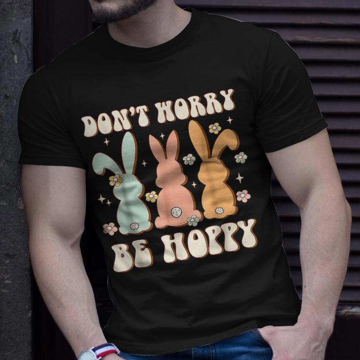 Dont Worry Be Hoppy Rabbit Cute Bunny Flowers Easter Day Unisex T-Shirt Gifts for Him