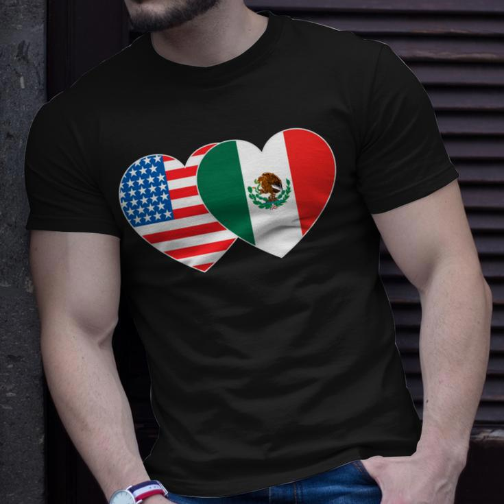 Doppelherz Mexiko & USA Flagge Langarmshirt für mexikanisch-amerikanische Patrioten Geschenke für Ihn