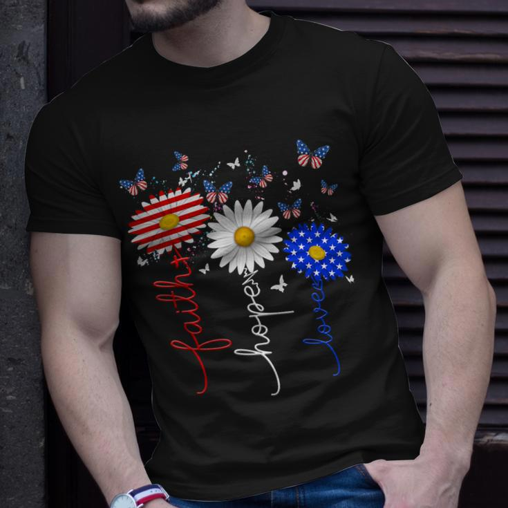 Faith Hope Love Butterfly Daisy 4Th Of July Christians God Unisex T-Shirt Gifts for Him