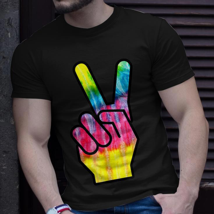 Finger Peace Sign Tie Dye 60S 70S Funny Hippie Costume Unisex T-Shirt Gifts for Him