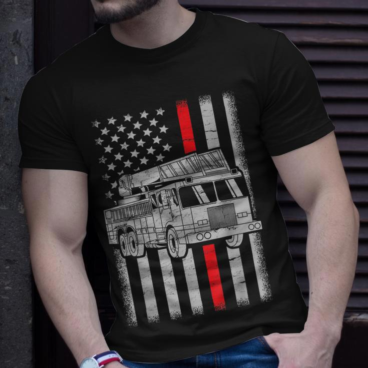 Fire Truck American Flag Red Line Us Firefighter Fireman T-Shirt Gifts for Him