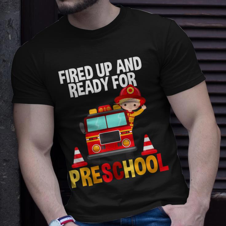 Fired Up And Ready For Preschool Fire Fighter Fire Truck T-Shirt Gifts for Him