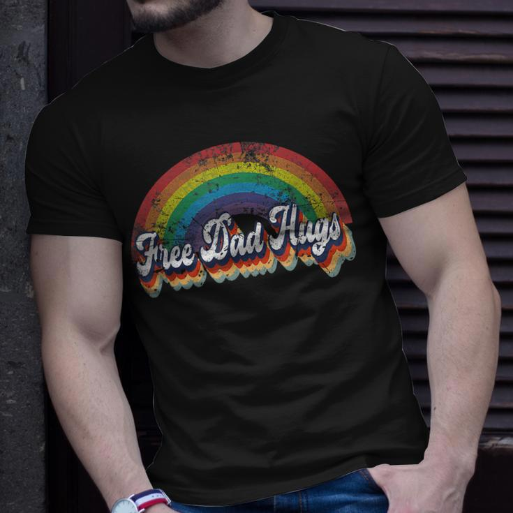 Free Dad Hugs Rainbow Flag Gay Lgbt Pride Month Daddy Unisex T-Shirt Gifts for Him