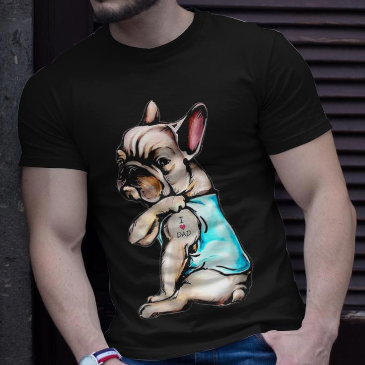 French Bulldog I Love Dad Tattoo - Bulldog Dad Gift Fathers Unisex T-Shirt Gifts for Him