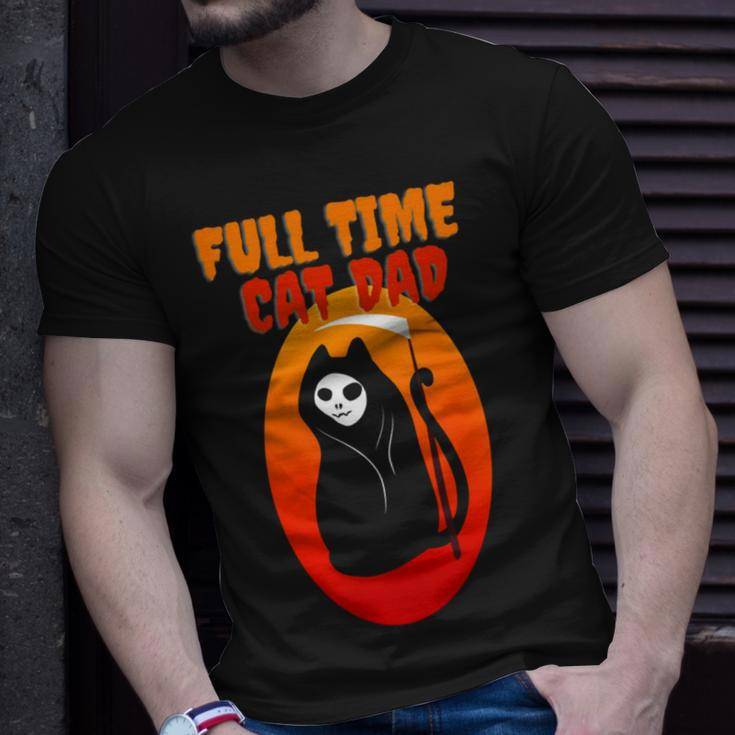 Full Time Cat Dad Halloween Funny Grim Reaper Halloween Cat Dad Unisex T-Shirt Gifts for Him