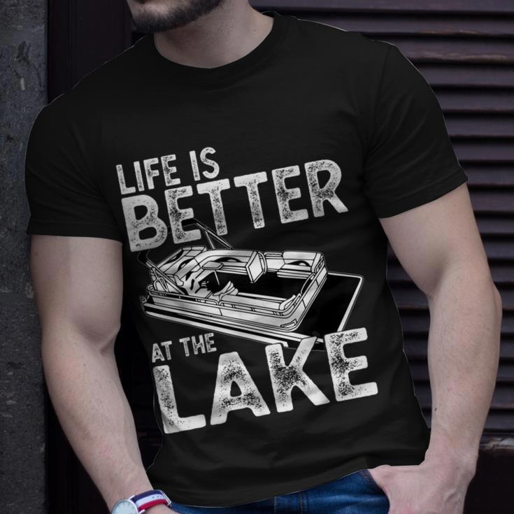 Funny Pontoon Captain Life Is Better At The Lake Boating Unisex T-Shirt Gifts for Him