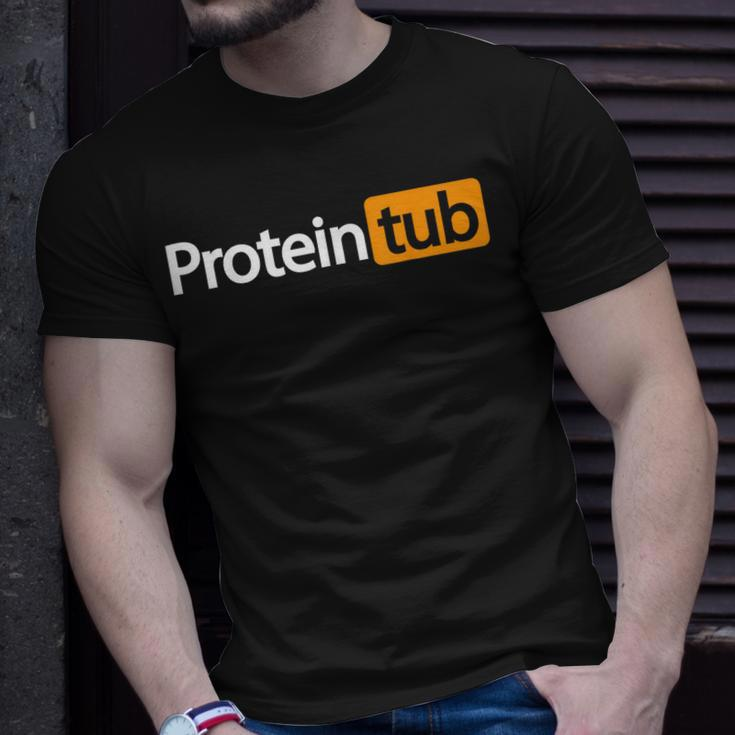 Funny Protein Tub Fun Adult Humor Joke Workout Fitness Gym Unisex T-Shirt Gifts for Him