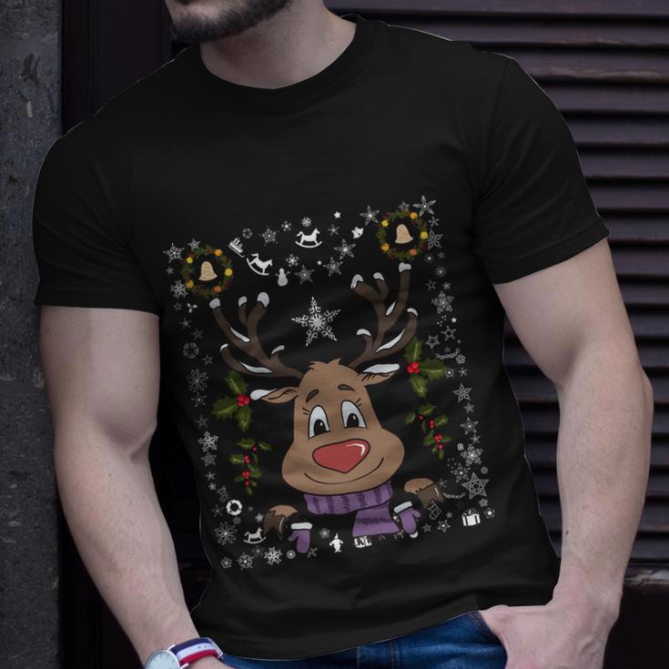 Funny Reindeer Xmas Deer Snowflakes Family Ugly Christmas Gift Unisex T-Shirt Gifts for Him