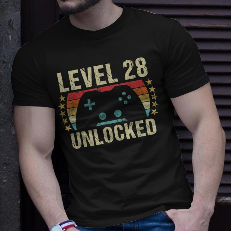 Gaming Vintage 28Th Birthday Gift 28 Year Old Boy Girl Gamer Unisex T-Shirt Gifts for Him