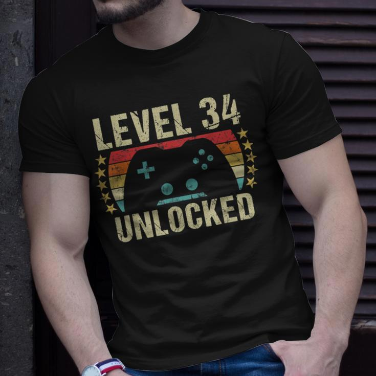 Gaming Vintage 34Th Birthday Gift 34 Year Old Boy Girl Gamer Unisex T-Shirt Gifts for Him
