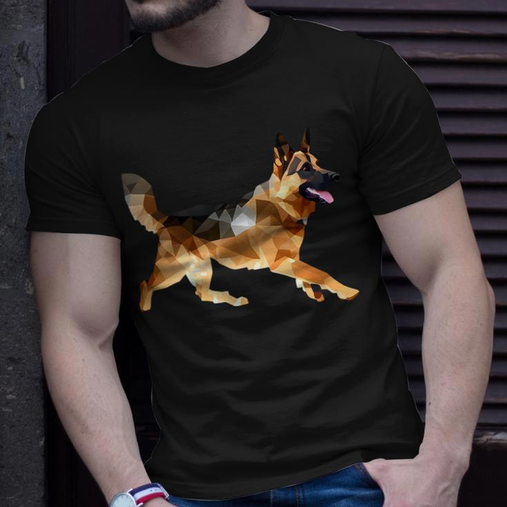 German Shepherd Running Polygon Poly Dog Dad Mom Lover Unisex T-Shirt Gifts for Him
