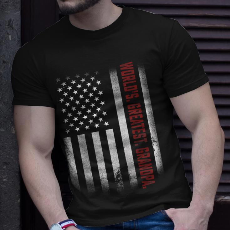 Gifts For Papa Worlds Greatest Grandpa American Flags Gift For Mens Unisex T-Shirt Gifts for Him