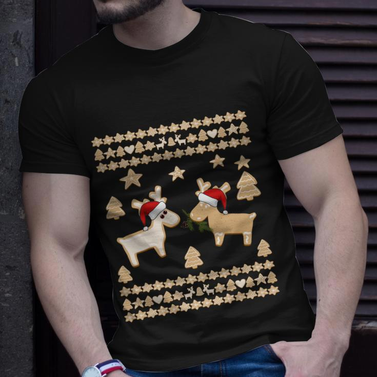 Gingerbread Santa Deer Cookies Funny Ugly Christmas Reindeer Gift Unisex T-Shirt Gifts for Him
