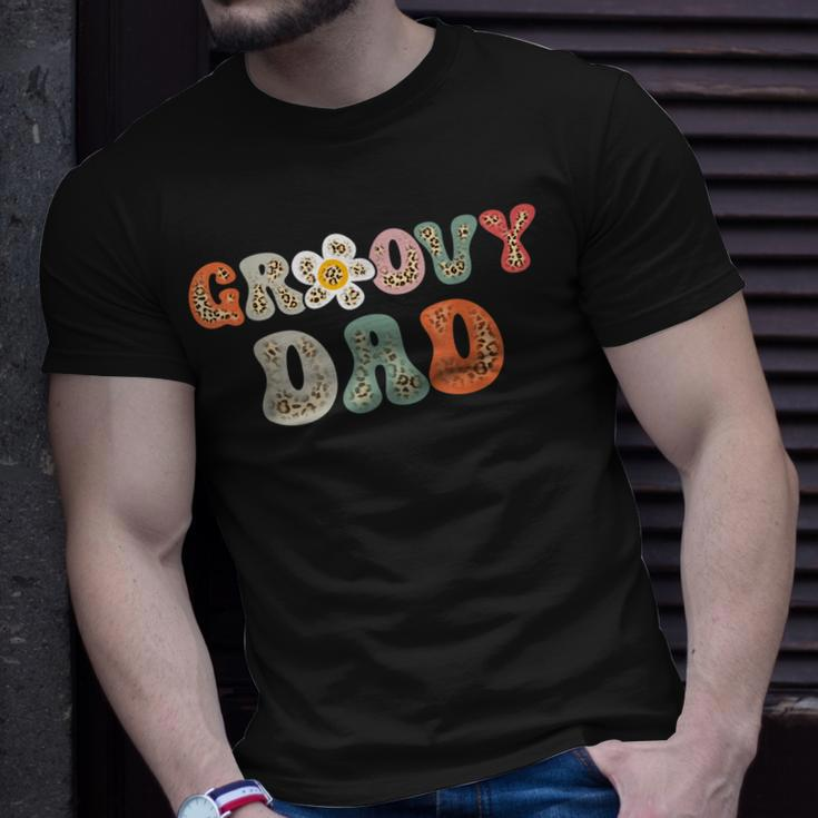 Groovy Dad Retro Leopard Colorful Flowers Design Unisex T-Shirt Gifts for Him