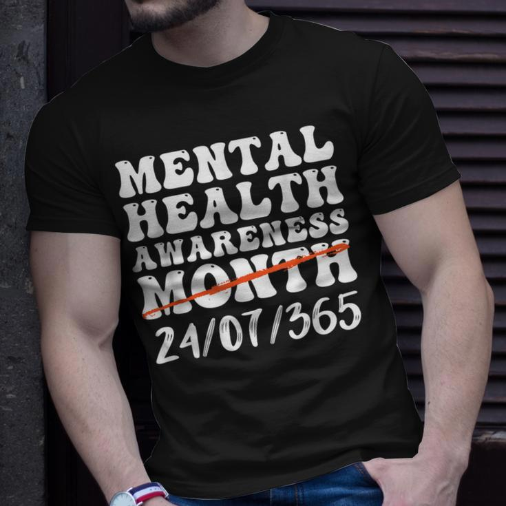 Groovy In May We Wear Green Mental Health Awareness Design Unisex T-Shirt Gifts for Him