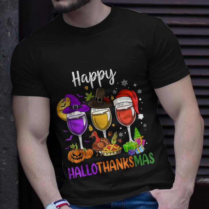 Halloween Thanksgiving Christmas Happy Hallothanksmas Wine Unisex T-Shirt Gifts for Him