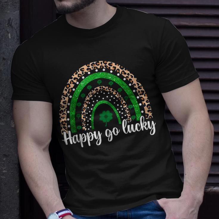 Happy Go Lucky St Patricks Day Rainbow Lucky Clover Shamrock T-Shirt Gifts for Him