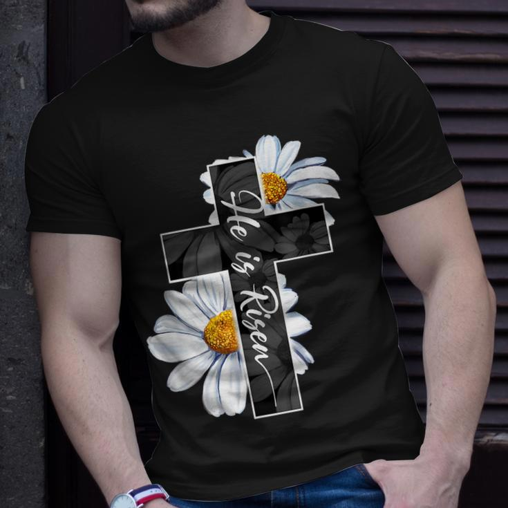 He Is Risen Flower Jesus Cross Religious Happy Easter Day Unisex T-Shirt Gifts for Him