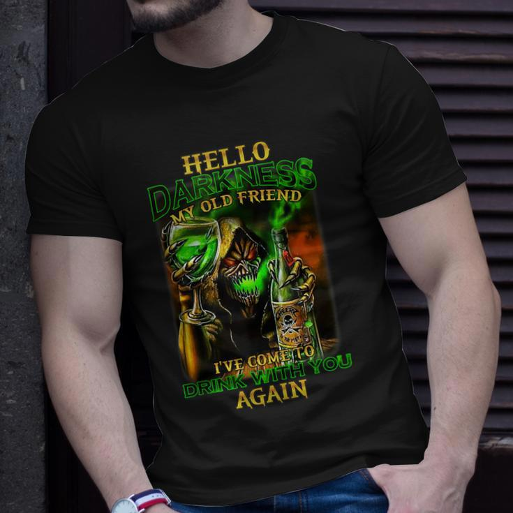 Hello Darkness My Old Friend Ive Come To Drink With Skull Unisex T-Shirt Gifts for Him