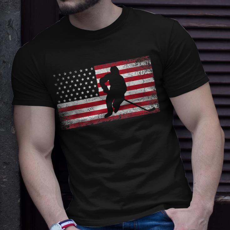 Hockey American Flag 4Th Of July Patriotic Usa Dad Men Son Unisex T-Shirt Gifts for Him