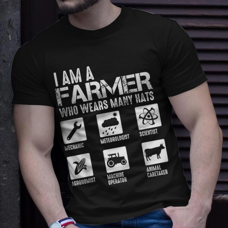 I Am A Farmer Who Wears Many Hats Tractor Unisex T-Shirt | Mazezy