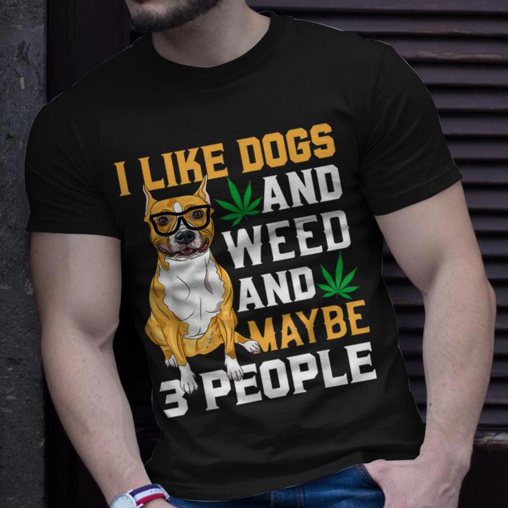 I Like Dogs And Weed Funny Dogs Quotes Cool Dog Unisex T-Shirt Gifts for Him