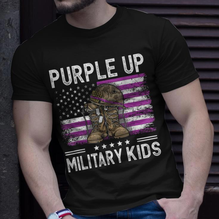 I Purple Up Month Of Military Kids Boots Us Flag Vintage Unisex T-Shirt Gifts for Him