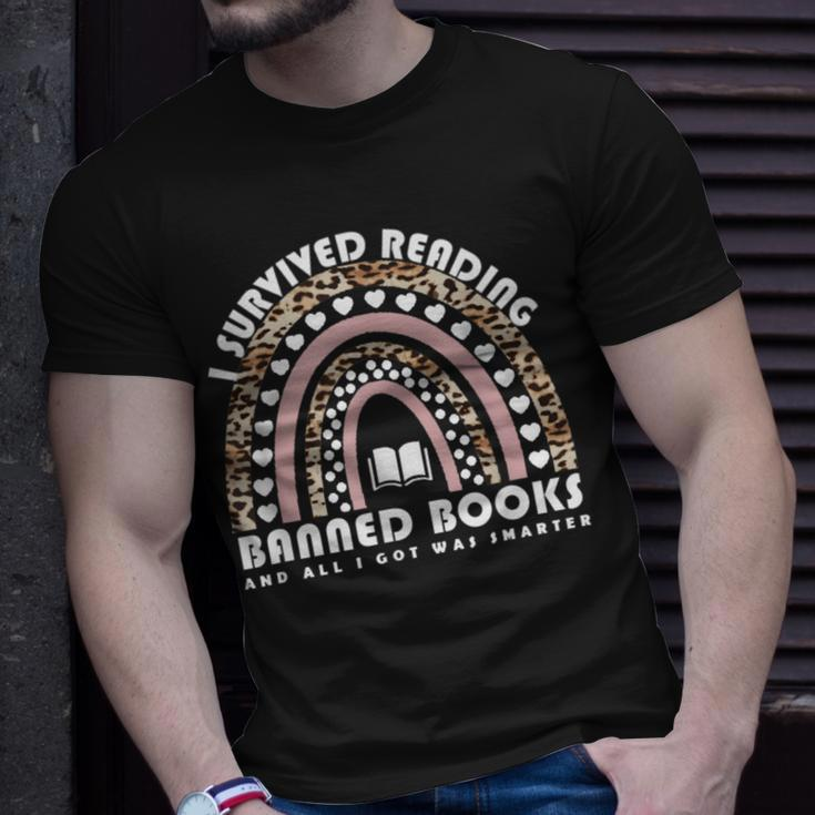 I Survived Reading Banned Books Leopard Librarian Bookworm Unisex T-Shirt Gifts for Him
