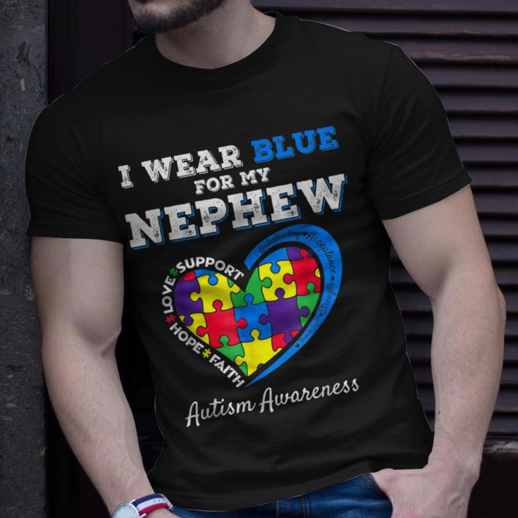 I Wear Blue For My Nephew Autism Awareness Uncle Aunt Puzzle Unisex T-Shirt Gifts for Him