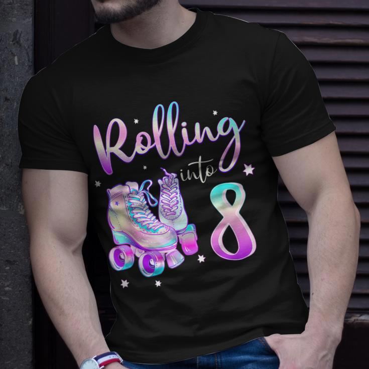 Kids 8 Years Old Birthday Girls Rolling Into 8Th Bday Theme Unisex T-Shirt Gifts for Him