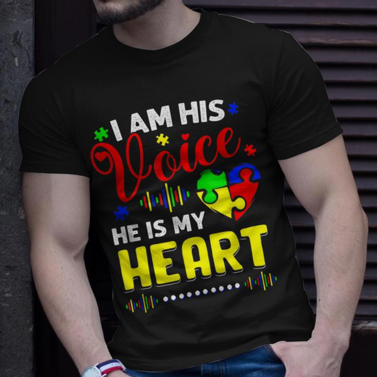 Kids I Am His Voice He Is My Heart Autism Awareness Mom Dad Unisex T-Shirt Gifts for Him