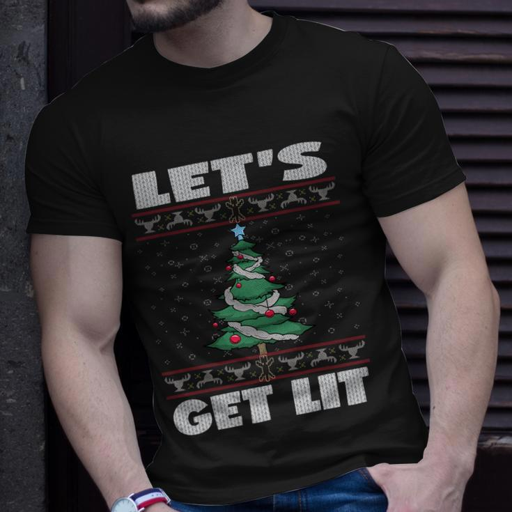Lets Get Lit Funny Ugly Christmas Cool Gift Unisex T-Shirt Gifts for Him