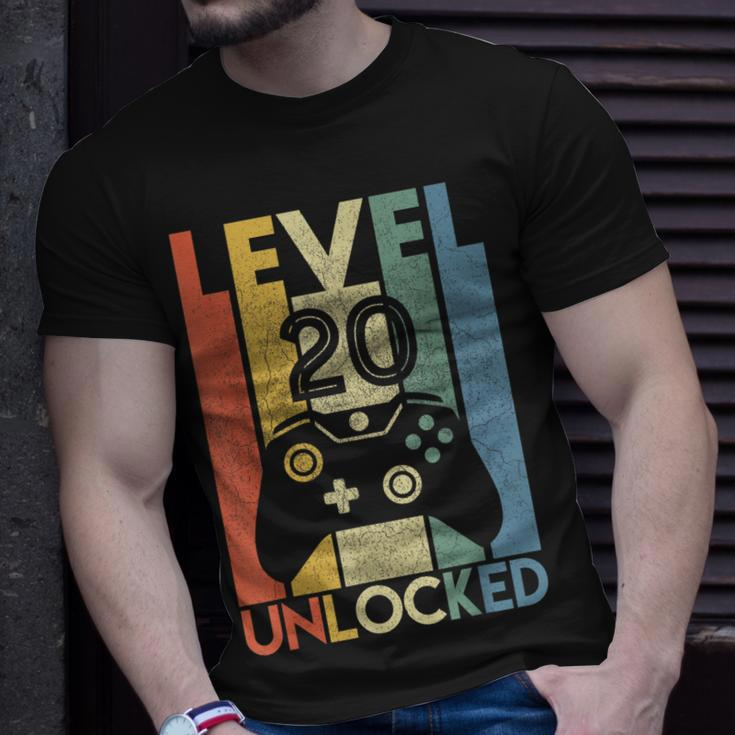 Level 20 Unlocked Funny Video Gamer 20Th Birthday Gift Unisex T-Shirt Gifts for Him