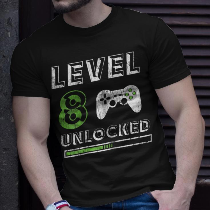Level 8 Unlocked - 8 Year Old Gamer Funny Birthday Unisex T-Shirt Gifts for Him